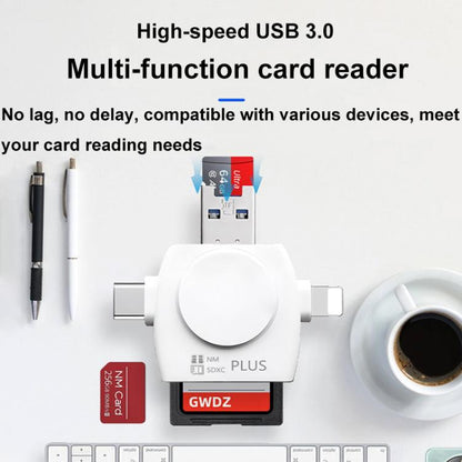 USB 3.0 To USB-C / Type-C / 8 Pin 6-In-1 Multifunctional TF / SD / NM Card Reader(White) - U Disk & Card Reader by buy2fix | Online Shopping UK | buy2fix