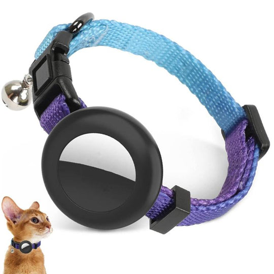 For AirTag 2nd Gen / AirTag 1st Gen Tracker Silicone Case Rainbow Gradient Pet Cat Collar With Bell(Gradient Blue)