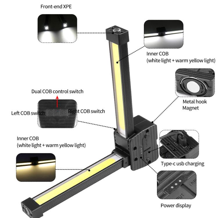 Double-Sided COB 90-Degree Folding Work Light Magnet With Hook Maintenance Light(FT32) - Other Tools by buy2fix | Online Shopping UK | buy2fix
