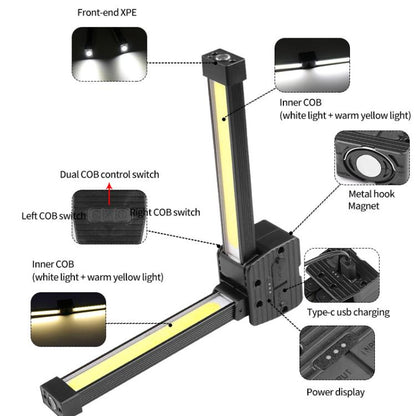 Double-Sided COB 90-Degree Folding Work Light Magnet With Hook Maintenance Light(FT32) - Other Tools by buy2fix | Online Shopping UK | buy2fix