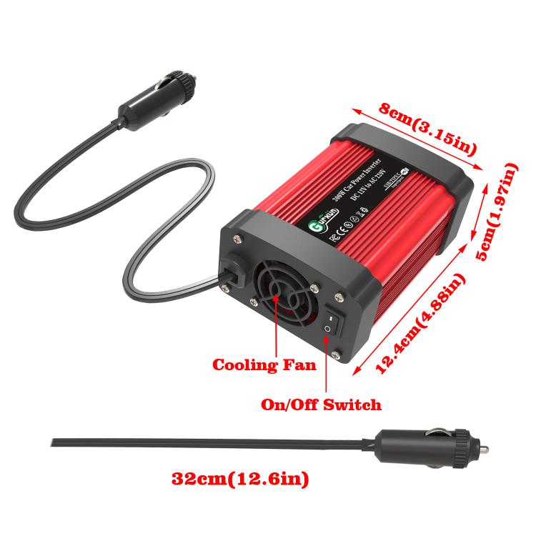 Gurxun Dual USB+Dual Type-C Charging Port Modified Square Wave Car Inverter, Spec: DC12V to AC220V Universal Plug - Modified Square Wave by Gurxun | Online Shopping UK | buy2fix