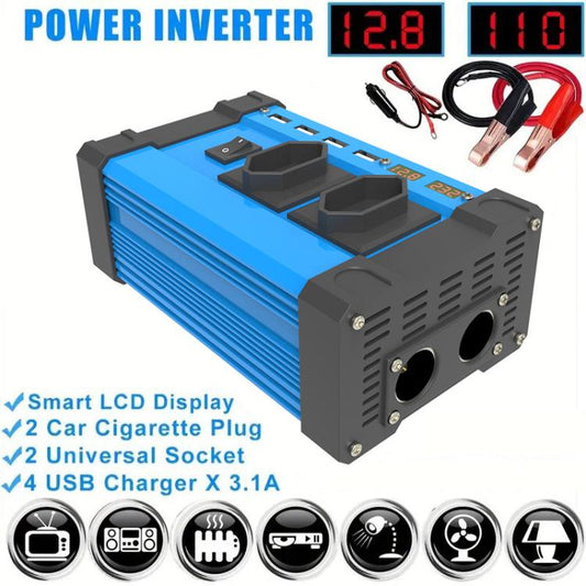 Gurxun 4 USB Ports Digital Display Modified Square Wave Inverter, Spec: 300W Brazil Plug 12V To 110V - Modified Square Wave by Gurxun | Online Shopping UK | buy2fix
