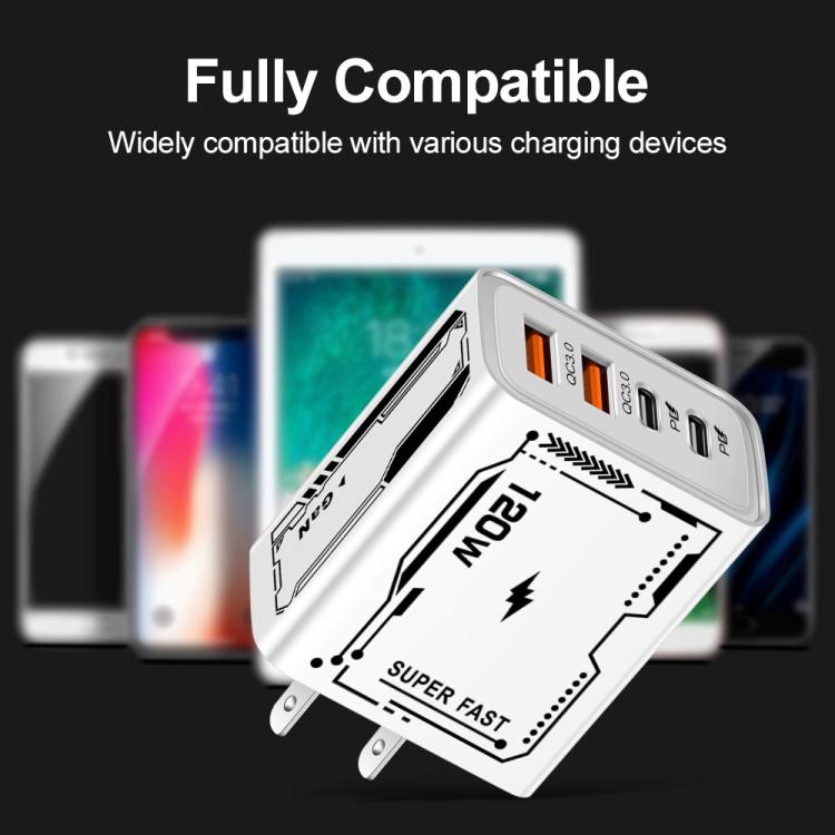 2A 2 USB+2 PD Type-C Multi-Port Mobile Phone Charger(US Plug White) - USB Charger by buy2fix | Online Shopping UK | buy2fix
