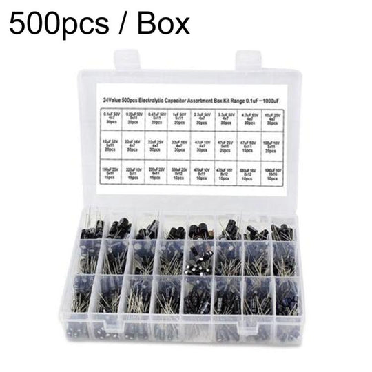 500pcs / Box 0.1uF-1000uF 24 Specifications Electrolytic Capacitor Kits