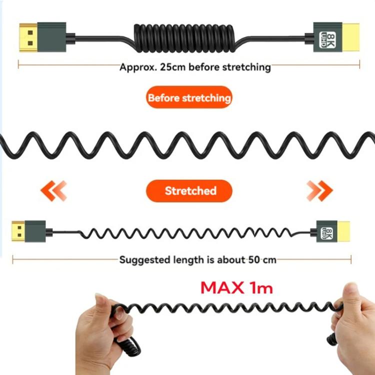 8K 60HZ HDMI 2.1 Spring Cable 0.5m Length, Spec: Mini HDMI Right Bend - Cable by buy2fix | Online Shopping UK | buy2fix