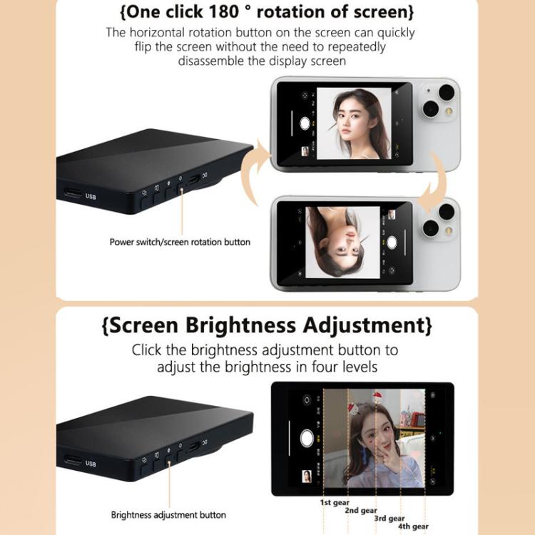 Mobile Phone Selfie Wireless Same Screen Player Smartphone Magnetic Rear Selfie Monitor Screen(Black) - Others Accessories by buy2fix | Online Shopping UK | buy2fix