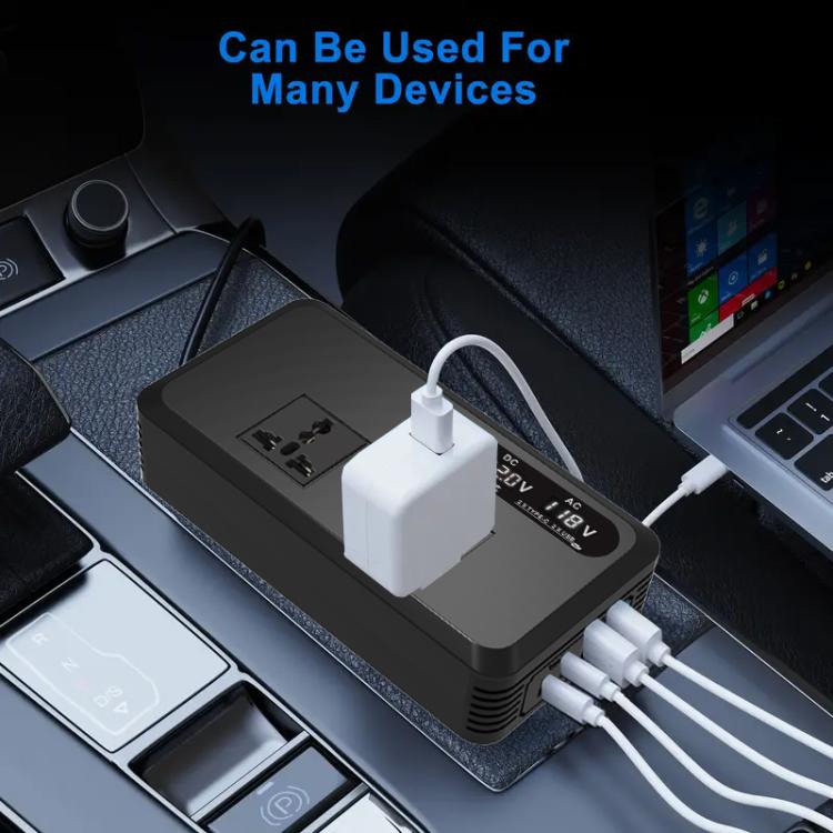 Gurxun Dual Digital Display Car Inverter With 2 USB+2 Type-C Ports Universal Plug 110V - Modified Square Wave by Gurxun | Online Shopping UK | buy2fix