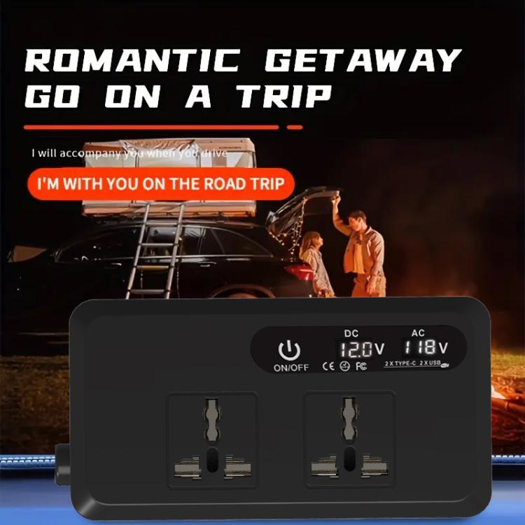 Gurxun Dual Digital Display Car Inverter With 2 USB+2 Type-C Ports Universal Plug 110V - Modified Square Wave by Gurxun | Online Shopping UK | buy2fix