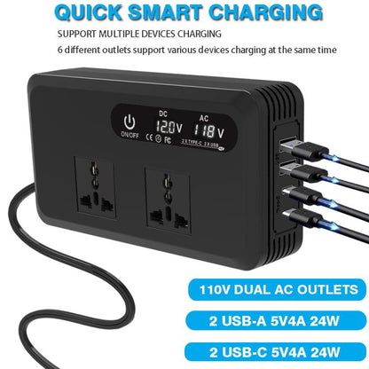 Gurxun Dual Digital Display Car Inverter With 2 USB+2 Type-C Ports US Plug 110V - Modified Square Wave by Gurxun | Online Shopping UK | buy2fix