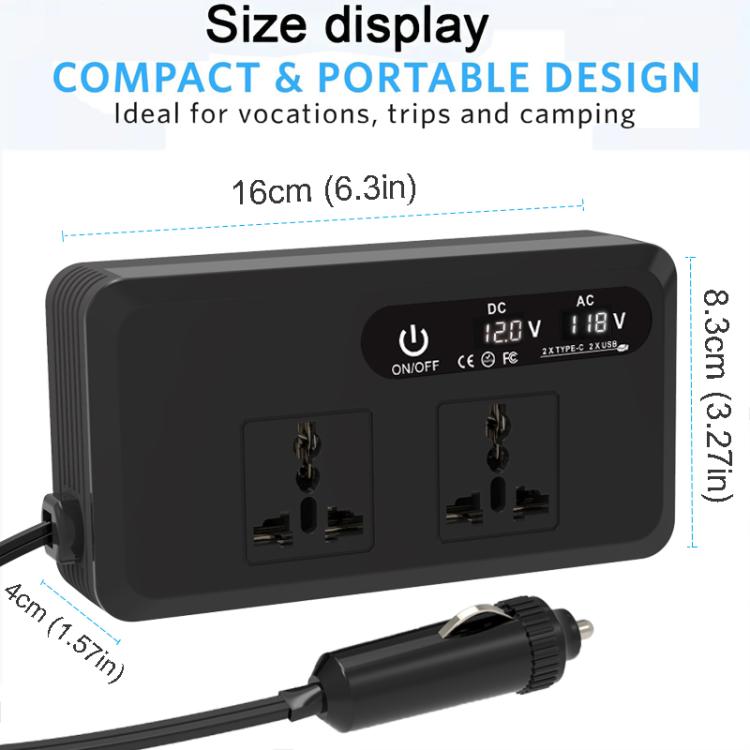 Gurxun Dual Digital Display Car Inverter With 2 USB+2 Type-C Ports US Plug 110V - Modified Square Wave by Gurxun | Online Shopping UK | buy2fix