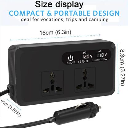 Gurxun Dual Digital Display Car Inverter With 2 USB+2 Type-C Ports Universal Plug 110V - Modified Square Wave by Gurxun | Online Shopping UK | buy2fix