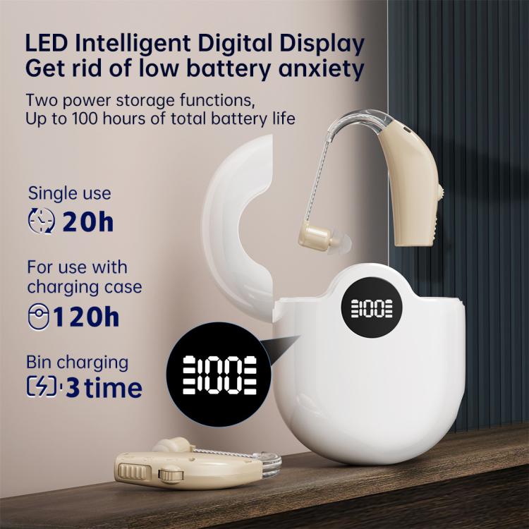 Noise-Cancelling Hearing Aid For Seniors With Digital Display And Charging Box(Blue) - Hearing Aids by buy2fix | Online Shopping UK | buy2fix