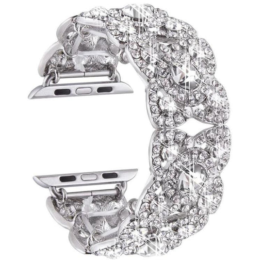 Petaled Metal Diamond Wristband Strap For Apple Watch Series 9 / 8 / 7 / 6 / SE / 5 / 4 / 3, Color: 1215 Silver(38/40/41mm)