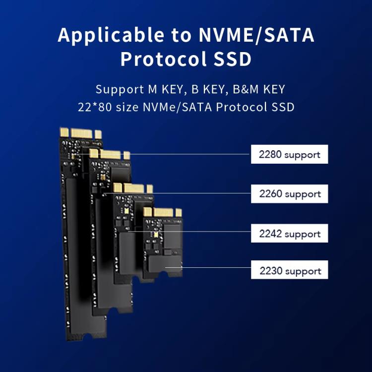 Blueendless M.2 Nvme/Sata Dual-Protocol Hard Disk Box HUB USB 10G x 2 + Type-C 10G + 5V2A - USB HUB by Blueendless | Online Shopping UK | buy2fix