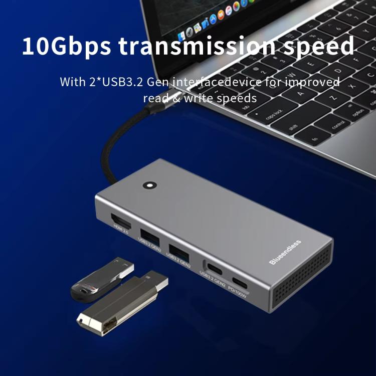 Blueendless M.2 Nvme/Sata Dual-Protocol Hard Disk Box HUB 4K60Hz+USB 10G x 2+Type-C 10G+PD100W - USB HUB by Blueendless | Online Shopping UK | buy2fix