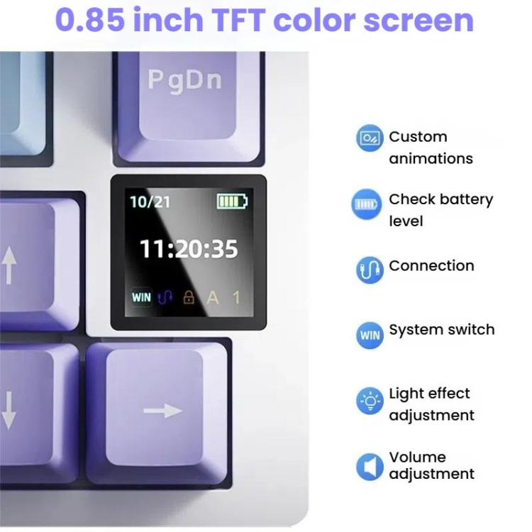 Ajazz AK820 Pro Wireless Bluetooth Tri- mode Custom Hot Swap Gasket Mechanical Gaming Keyboard With TFT Screen, Color: Gift Axis Purple - Wireless Keyboard by Ajazz | Online Shopping UK | buy2fix