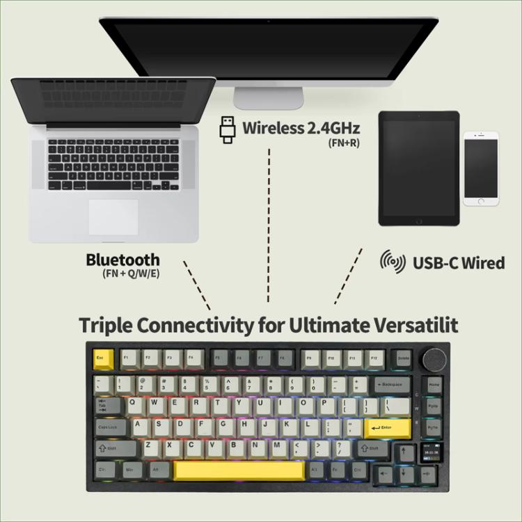 Ajazz AK820 Pro Wireless Bluetooth Tri- mode Custom Hot Swap Gasket Mechanical Gaming Keyboard With TFT Screen, Color: Flying Fish Spindle Black - Wireless Keyboard by Ajazz | Online Shopping UK | buy2fix