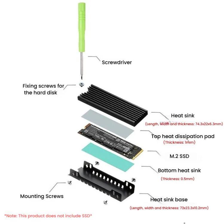 FinalCool M.2 2280 NVME SSD Radiator Aluminum Heat Sink for Desktop PC PS5(Black) - Hard Drive Bags & Cases by FinalCool | Online Shopping UK | buy2fix