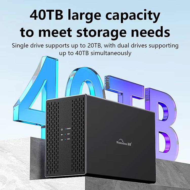 Blueendless DB3502F USB3.0/Type-C Non-array 2.5/3.5-inch Dual-Bay Mobile Hard Disk Box(UK Plug) - HDD Enclosure by Blueendless | Online Shopping UK | buy2fix