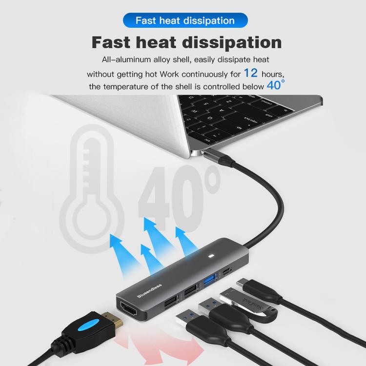 5-in-1 HDMI + PD + USB3.0 + USB2.0 x 2 Blueendless Multifunctional Type-C Docking Station - USB HUB by Blueendless | Online Shopping UK | buy2fix