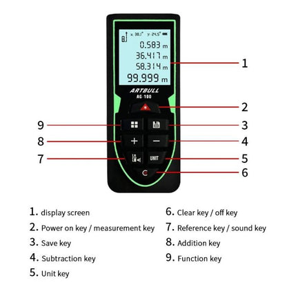 ARTBULL Laser Distance Meter Handheld Room Measuring Instrument Electronic Ruler(100m) - Laser Rangefinder by ARTBULL | Online Shopping UK | buy2fix