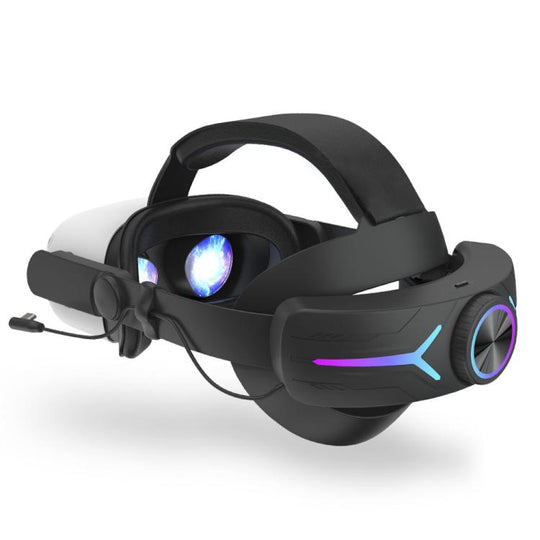 For Meta Quest 2 VR RGB Head Strap Adjustable Headband Built-in 8000 mAh Battery(Gaming Black)