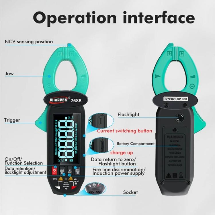 WINAPEX Clamp Meter High-precision AC / DC Voltage and Current Meter(268B) - Digital Multimeter by WINAPEX | Online Shopping UK | buy2fix