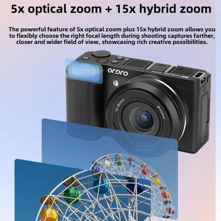 Ordro G930 8.0MP 5K CCD Digital Camera 5X Optical Zoom & Wide-Angle 3.2" Touch Screen Vlogging Camera(Black) - Video Cameras by Ordro | Online Shopping UK | buy2fix