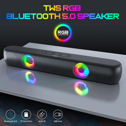 T-WOLF B320 TWS RGB Bluetooth 5.0 Speaker Desktop Soundbar Subwoofer Support USB / AUX / TF / FM(Black) - Desktop Speaker by T-WOLF | Online Shopping UK | buy2fix