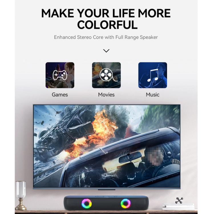 T-WOLF B320 TWS RGB Bluetooth 5.0 Speaker Desktop Soundbar Subwoofer Support USB / AUX / TF / FM(Black) - Desktop Speaker by T-WOLF | Online Shopping UK | buy2fix