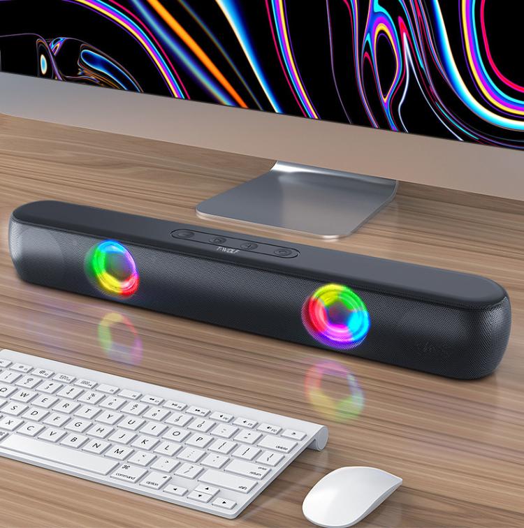 T-WOLF B320 TWS RGB Bluetooth 5.0 Speaker Desktop Soundbar Subwoofer Support USB / AUX / TF / FM(Black) - Desktop Speaker by T-WOLF | Online Shopping UK | buy2fix