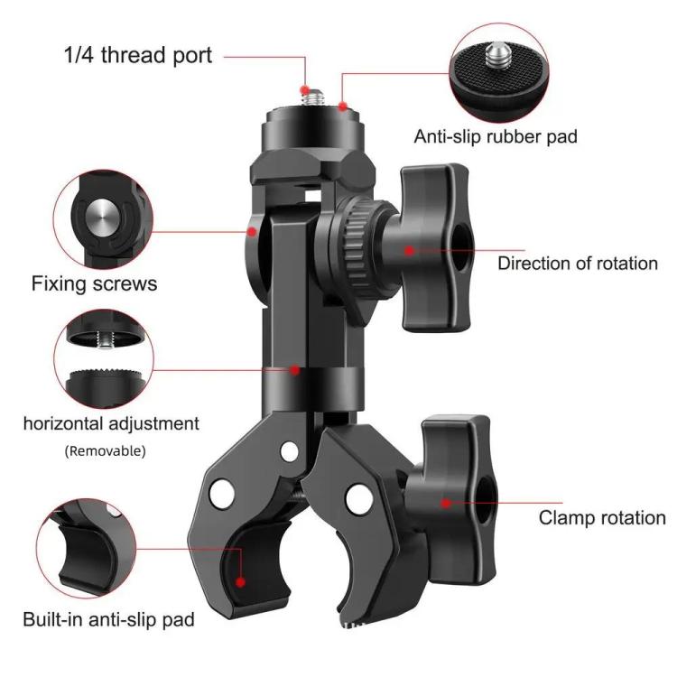 Camera Clip Motorcycle Bicycle Handlebar Crab Clamp For Sports Camera With Adapter - Bicycle Handlebar Mount by buy2fix | Online Shopping UK | buy2fix