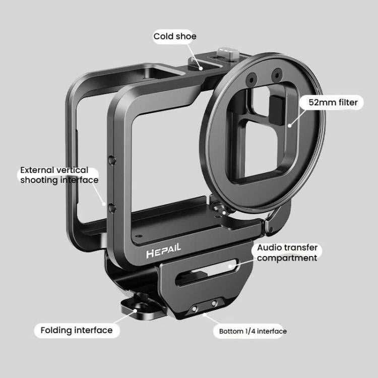 For GoPro HERO12 Black /11 Black /10 Black /9 Black HEPAIL C-G12 Metal Rabbit Cage With Dual Cold Shoe Connector - Metal Cases by HEPAIL | Online Shopping UK | buy2fix