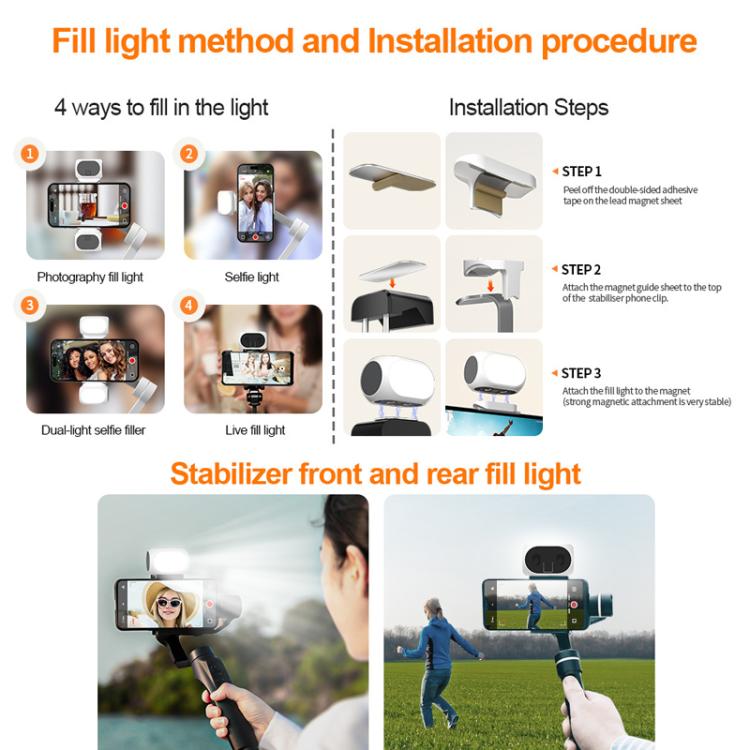 For DJI / Zhiyun Handheld Gimbal Stabilizer Fill Light Magnetic LED Photography Lamp Mobile Phone Fill Light, Model: XJ97P Dual Lamp + Clips Set - Selfie Light by buy2fix | Online Shopping UK | buy2fix