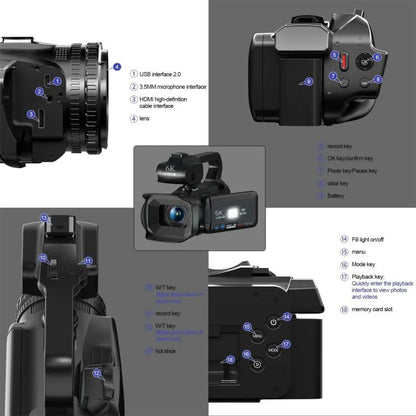 64MP 6K 18X Digital Zoom Ultra HD Video Camera With 4-Inch Touch Screen Camcorder 64G - Video Cameras by buy2fix | Online Shopping UK | buy2fix
