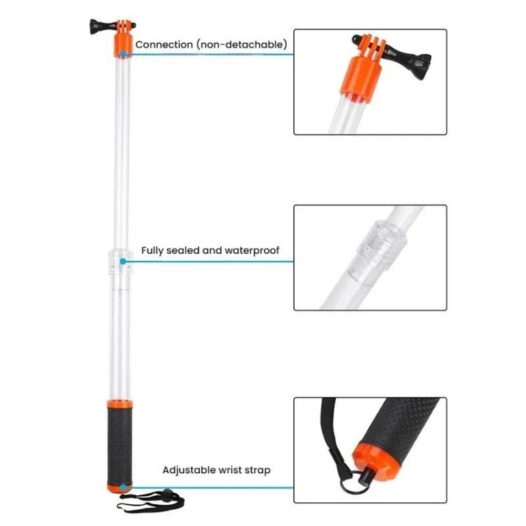 TELESIN Waterproof Selfie Stick For GoPro HERO Series / DJI Osmo Action Series And Other Sports Camera(Transparent) - Extendable Pole by TELESIN | Online Shopping UK | buy2fix