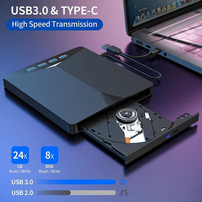 USB3.0 / Type-C External Removable Optical Drive DVD / CD Multi-Interface Writer(Black) - Rewritable Drive by buy2fix | Online Shopping UK | buy2fix