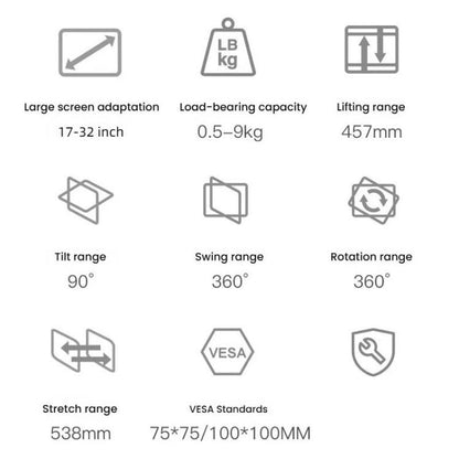 17-32 Inch Dual Monitor Mount Gas Spring 360 Degree Heavy Duty Floating Desk Arm(Black) - Laptop Stand by buy2fix | Online Shopping UK | buy2fix