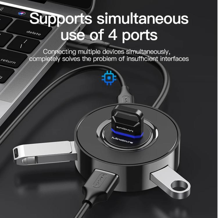 Mindpure US018 Computer Expansion USB2.0 4 Ports HUB, Length: 0.3m Black - USB HUB by Mindpure | Online Shopping UK | buy2fix