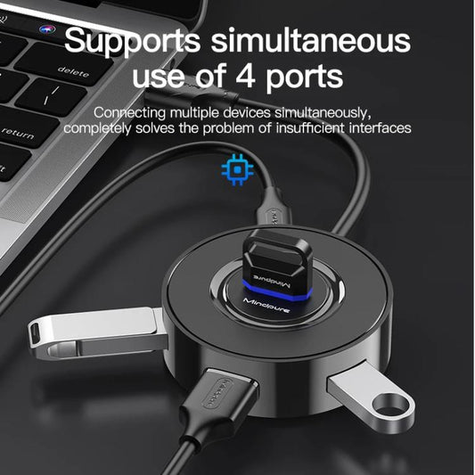 Mindpure US018 Computer Expansion USB2.0 4 Ports HUB, Length: 0.3m Black - USB HUB by Mindpure | Online Shopping UK | buy2fix