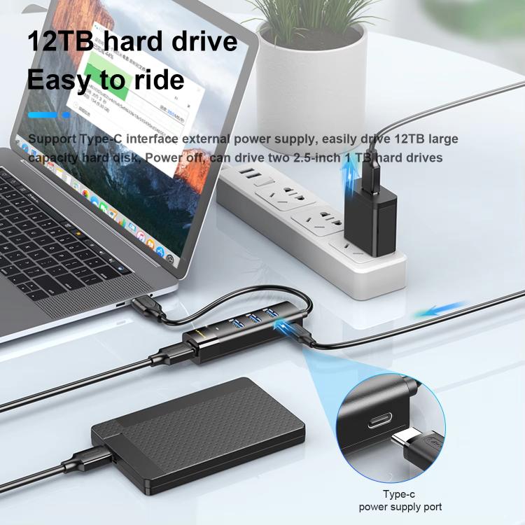 Mindpure US023 1.5m Type-C To 4-port USB3.0 Long Hub Docking Station Splitter - USB 3.0 HUB by Mindpure | Online Shopping UK | buy2fix