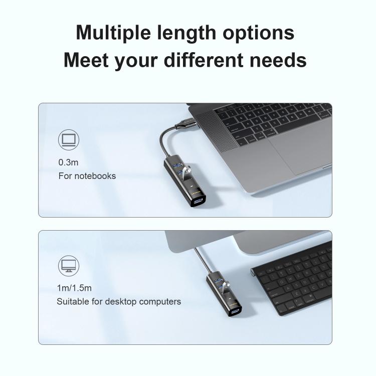 Mindpure US022 0.3m USB To 4-port USB3.0 Long Hub Docking Station Splitter - USB 3.0 HUB by Mindpure | Online Shopping UK | buy2fix