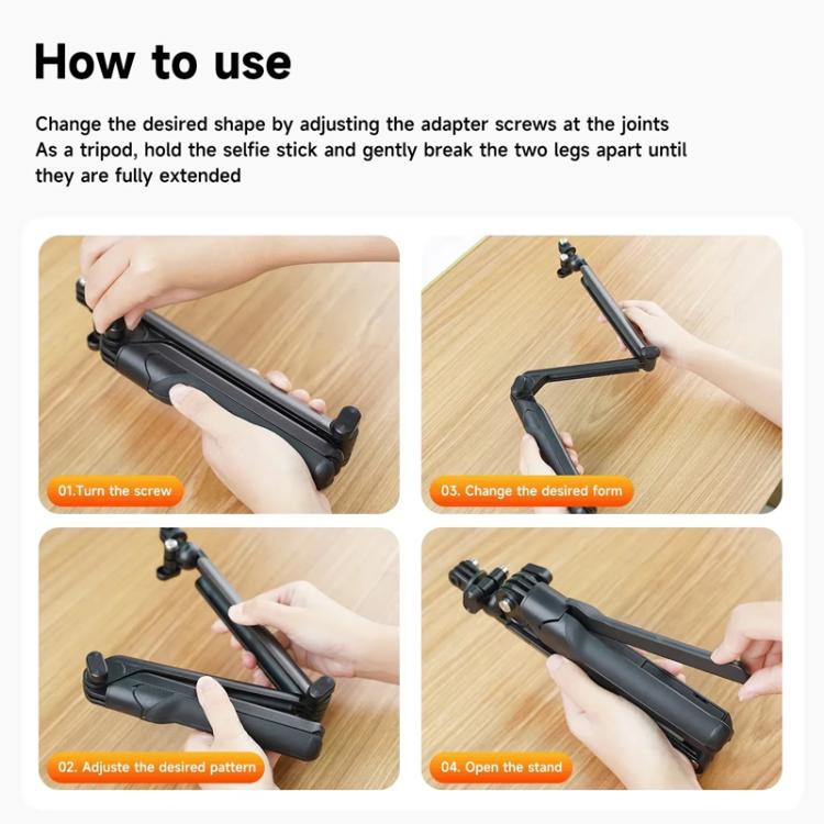 TELESIN Tri-folding Tripod For Sports Camera Mobile Phone Selfie Stand Desktop Fixed Bracket(Black) - Extendable Pole by TELESIN | Online Shopping UK | buy2fix