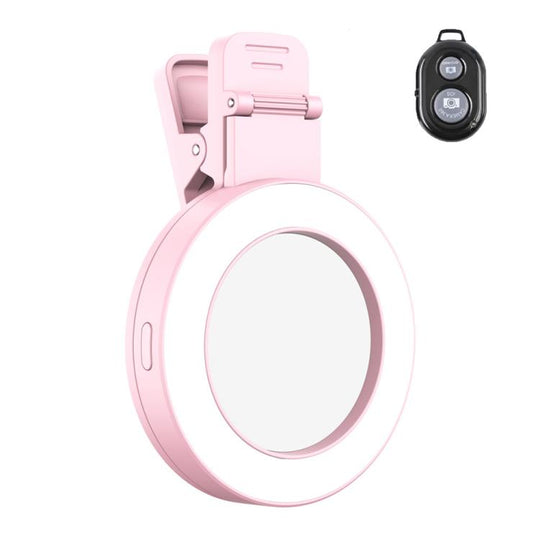 Foldable Clip-type Mobile Phone Rear Selfie Mirror Fill Light, Color: Pink with Remote Control