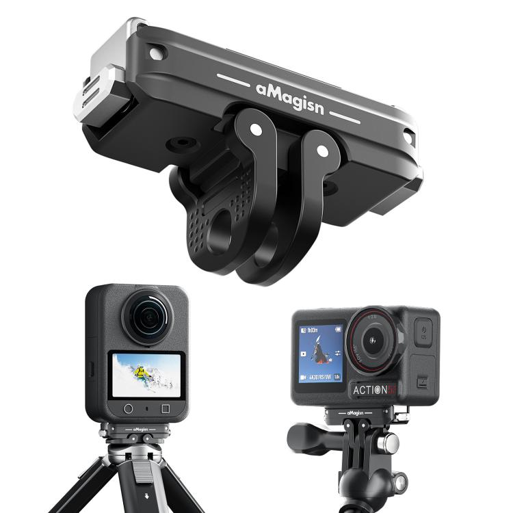 For DJI Osmo 360/Action 5 Pro/4/3 aMagisn Metal Magnetic Quick Release Mount Dual Interface Adapter(Black) - Mount & Holder by aMagisn | Online Shopping UK | buy2fix