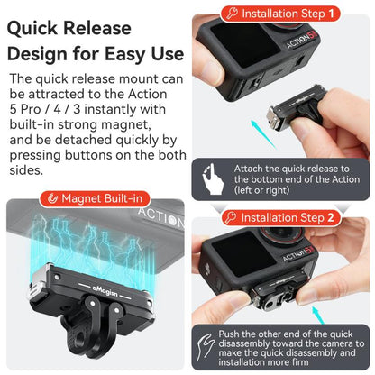 For DJI Osmo 360/Action 5 Pro/4/3 aMagisn Metal Magnetic Quick Release Mount Dual Interface Adapter(Black) - Mount & Holder by aMagisn | Online Shopping UK | buy2fix