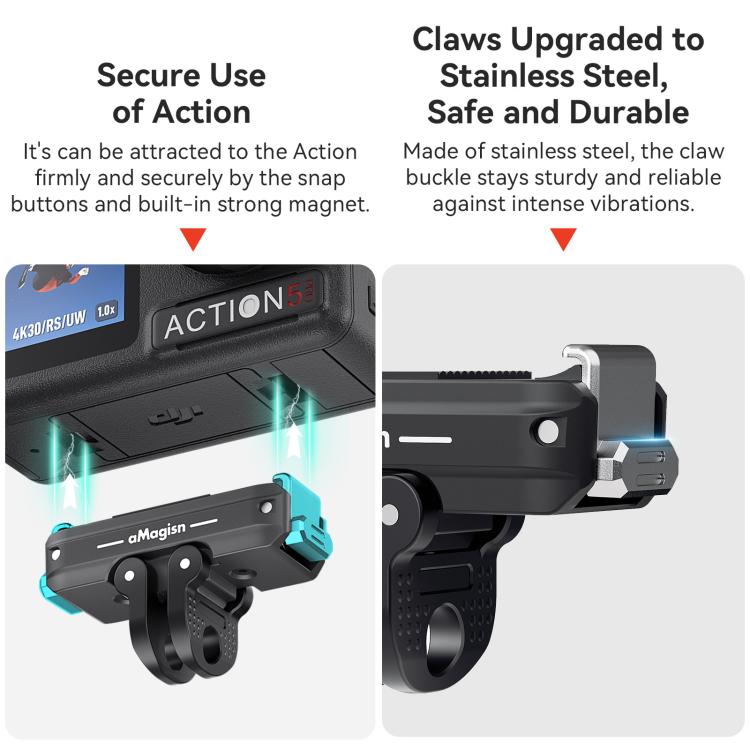 For DJI Osmo 360/Action 5 Pro/4/3 aMagisn Metal Magnetic Quick Release Mount Dual Interface Adapter(Black) - Mount & Holder by aMagisn | Online Shopping UK | buy2fix