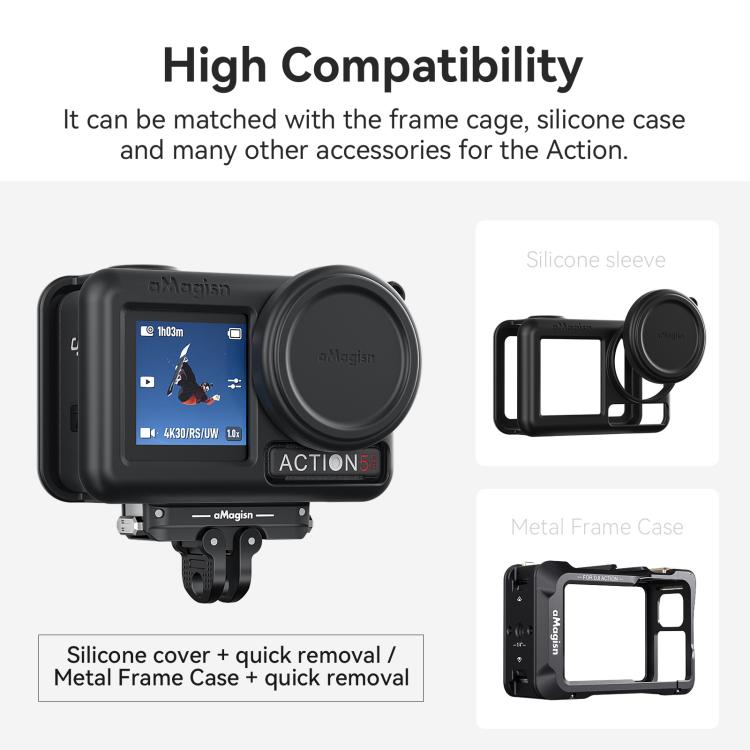 For DJI Osmo 360/Action 5 Pro/4/3 aMagisn Metal Magnetic Quick Release Mount Dual Interface Adapter(Black) - Mount & Holder by aMagisn | Online Shopping UK | buy2fix