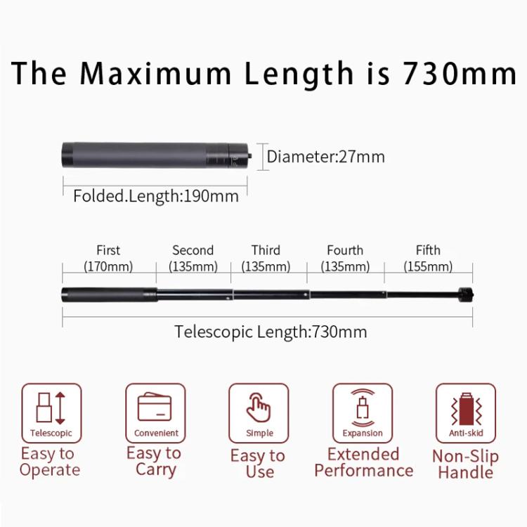 XILETU 19-73cm 5-section Telescopic Stabilizer Extension Rod Phone Camera Selfie Stick - Hand Held Monopod by XILETU | Online Shopping UK | buy2fix