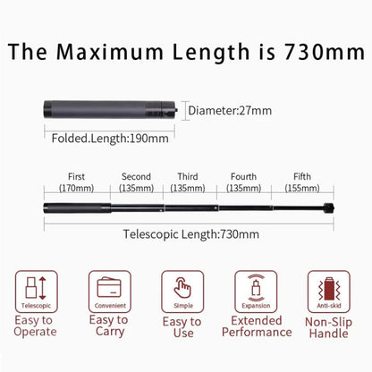 XILETU 19-73cm 5-section Telescopic Stabilizer Extension Rod Phone Camera Selfie Stick - Hand Held Monopod by XILETU | Online Shopping UK | buy2fix